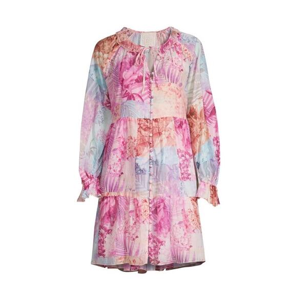 NWT Johnny Was Etta Floral Cotton-Silk Mini Dress Sz L - Picture 1 of 14